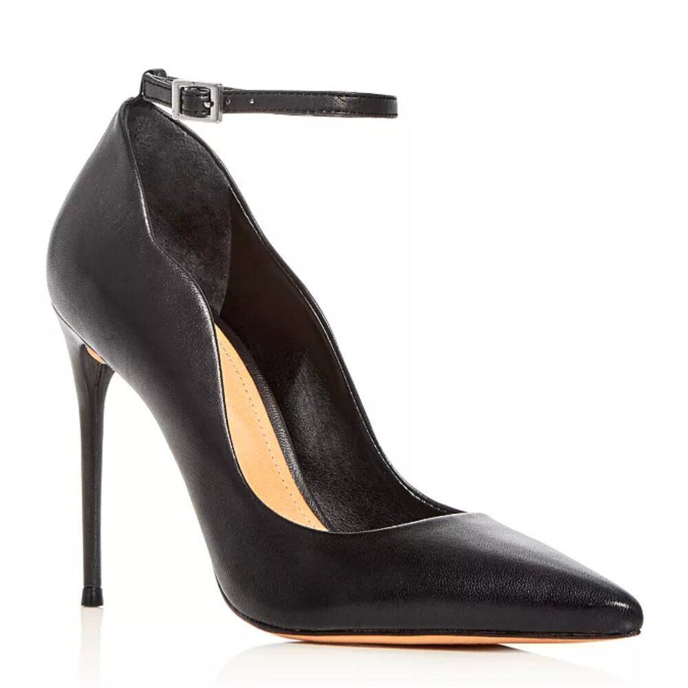 Schutz Thaynara Leather Ankle Strap Pointed Toe Pumps